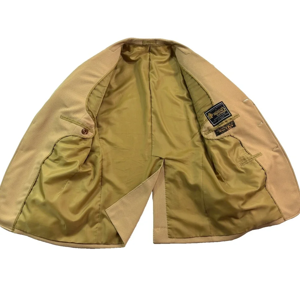 vtg 70s Bespoke 44S Tan Knit Polyester Blazer Jacket Sport Suit‎ Coat Leisure